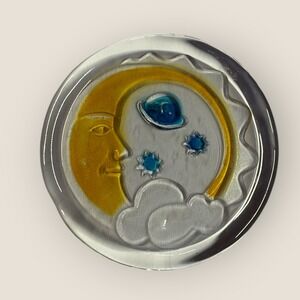 Vintage Celestial Moon Sun Stars Glass Art Sculpture Dish Candle Holder